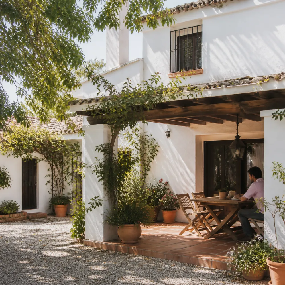 A well-kept Spanish villa with a shaded terrace