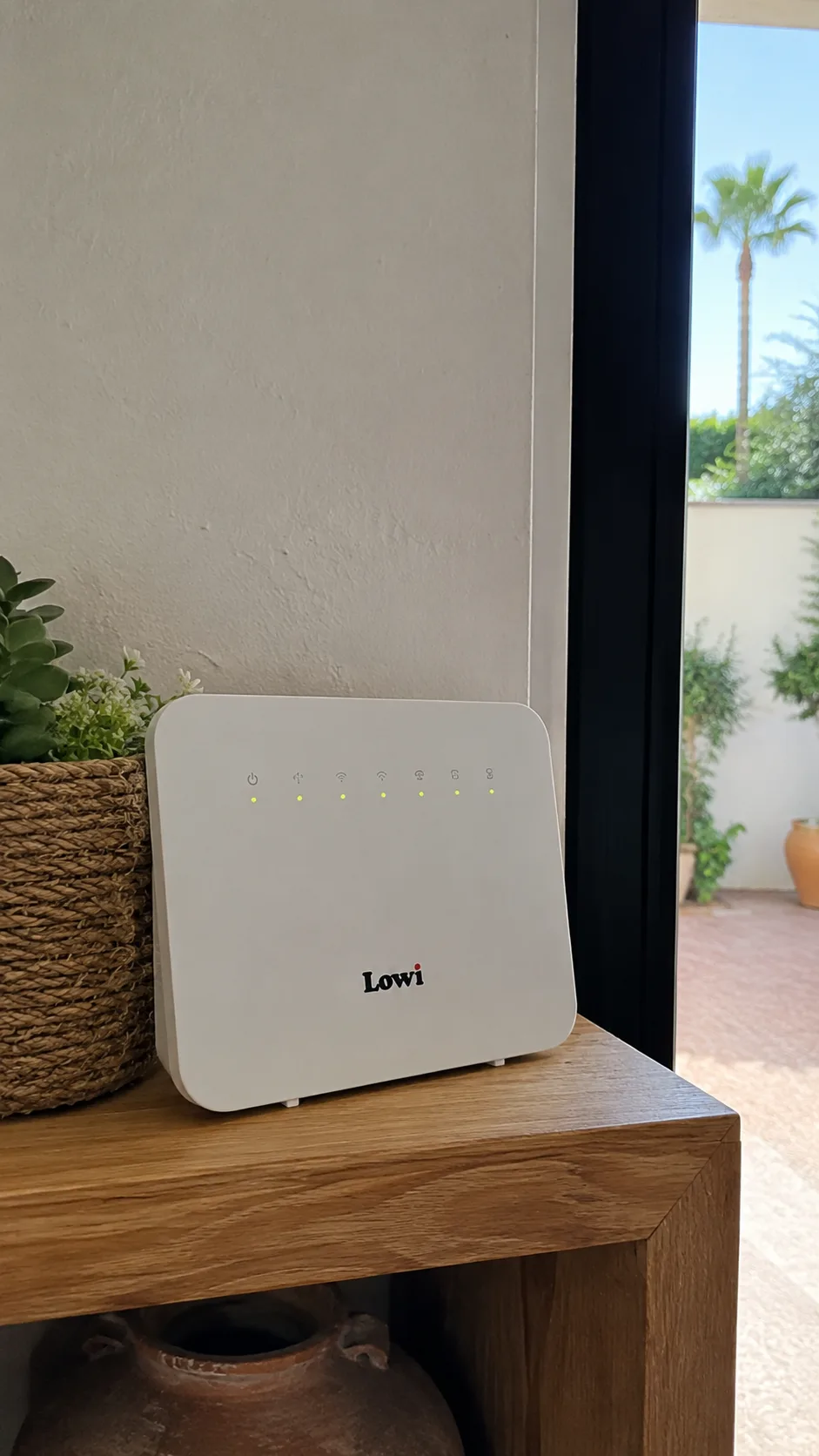 A Lowi router set up in a Spanish home