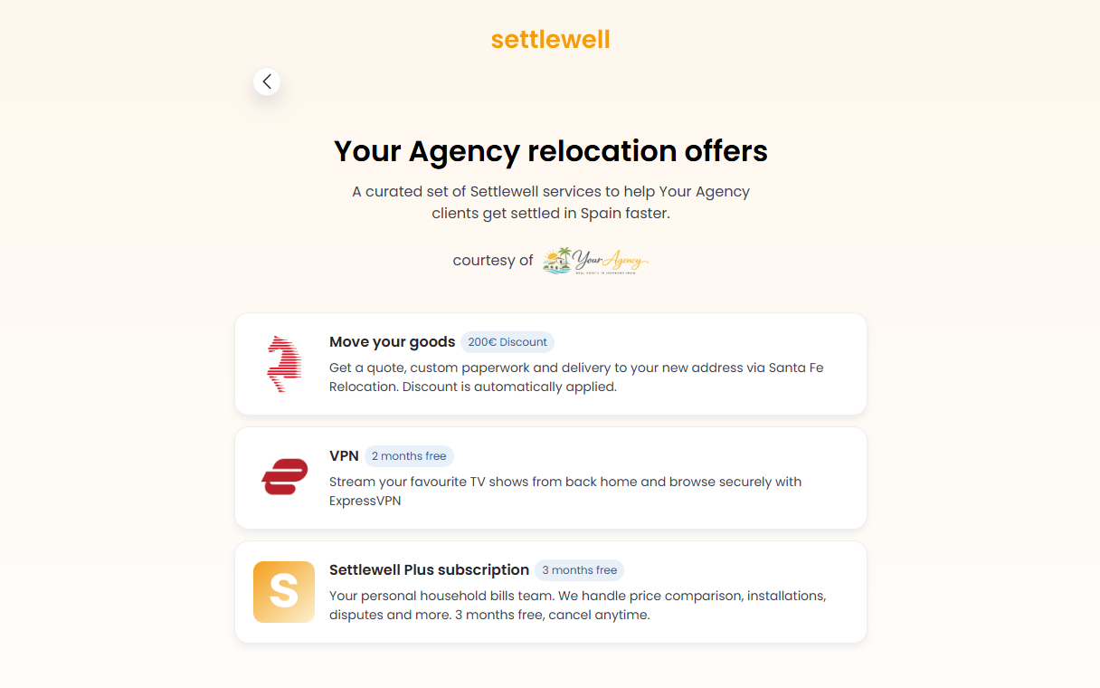 The co-branded welcome bundle a buyer receives in their browser, courtesy of their agency